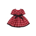 thumbnail image 1 of Baby Girls Princess Dress, Infant Red Plaid Pattern Short Sleeve Ruffled Collar Skirt with Bow Knot Waistband, 0-5 Years, 1 of 5