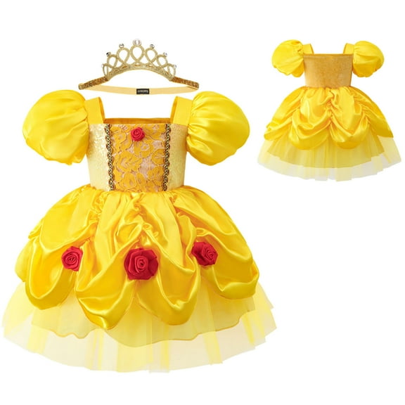 Baby Girls Princess Onesie Dress Halloween Birthday Bodysuit Outfit with Headband for 6-9M