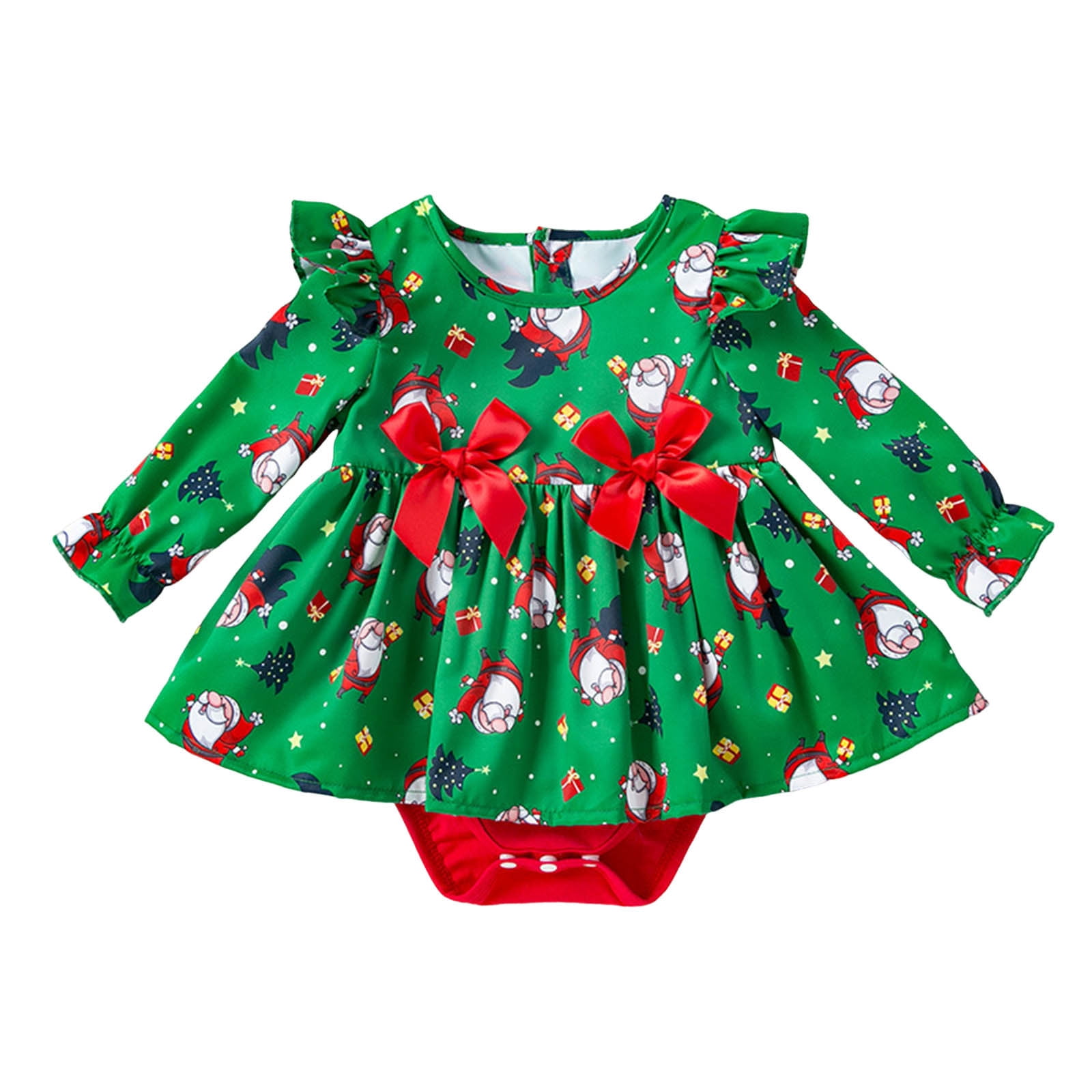 Baby Girls Print Christmas Santa Spring Summer Long Sleeve Bow Tie