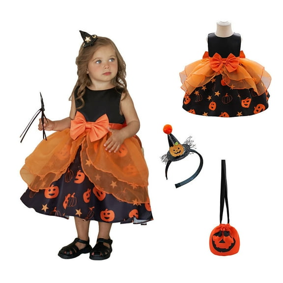 Baby Girls Pumpkin Princess Costume Halloween Outfits Dress 12 M- 3Y