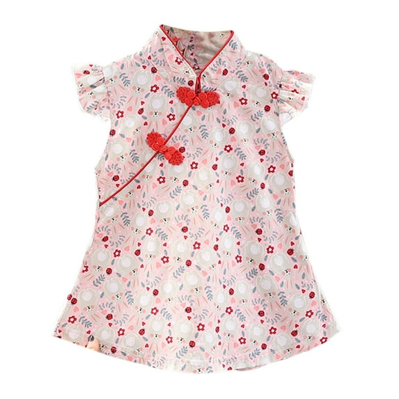 Baby Girls Qipao Cheongsam Sleeveless Floral Party Dress Outfits Toddler Short Dress Clothes Chinese