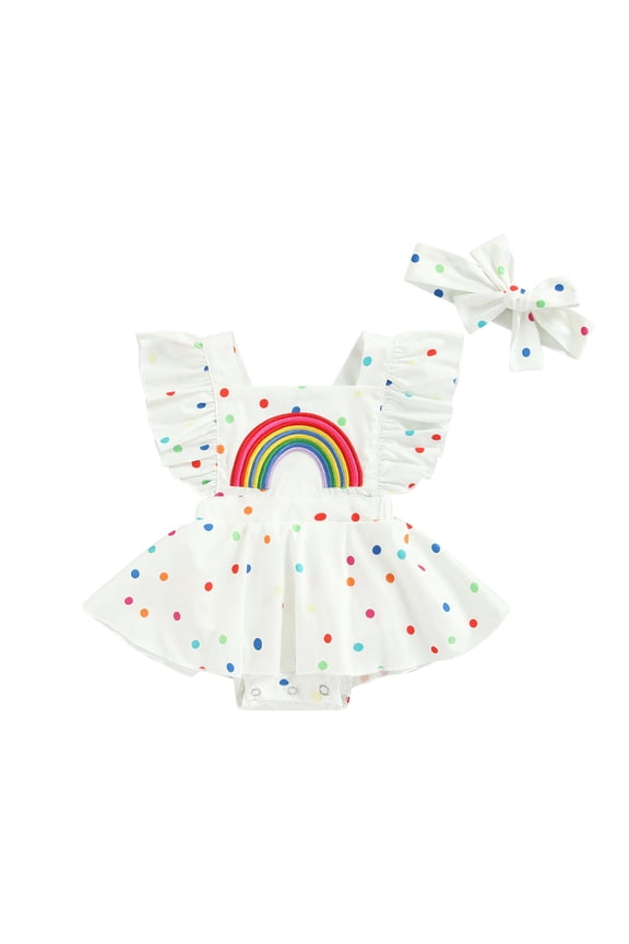 Baby Girls Rainbow Romper 6M 12M 18M 24M Ruffle Sleeveless Dot Bodysuit Jumpsuit Tutu Skirt Onesie Summer Clothes Outfits