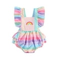 thumbnail image 1 of Baby Girls Rainbow Romper Fly Sleeve Square Neck Infant Ruffled Bodysuit Summer Clothes for Birthday Casual Daily, 1 of 7