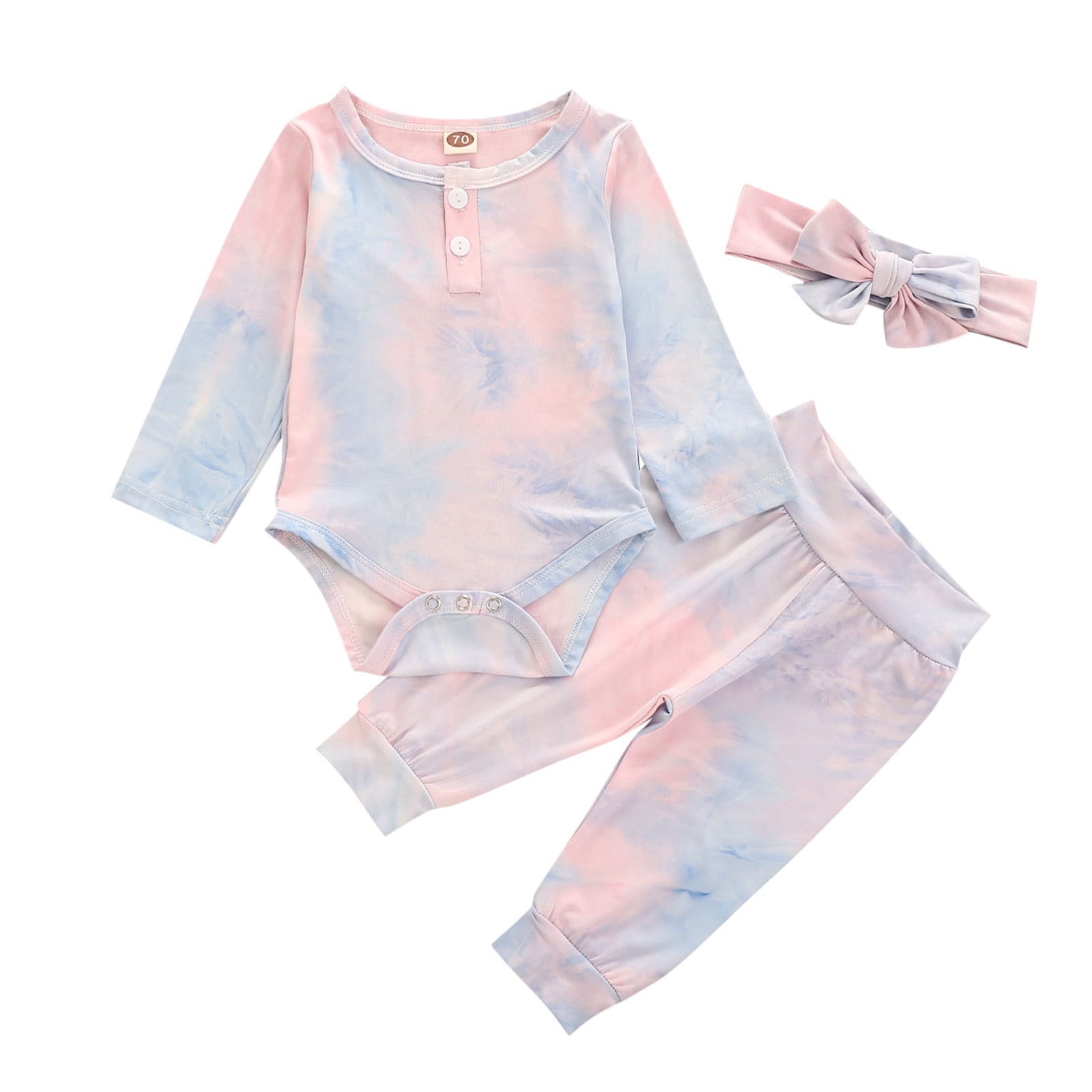 Baby Girls Rainbow Tie Dyed Romper Bodysuit And Pants Outfits Kids ...