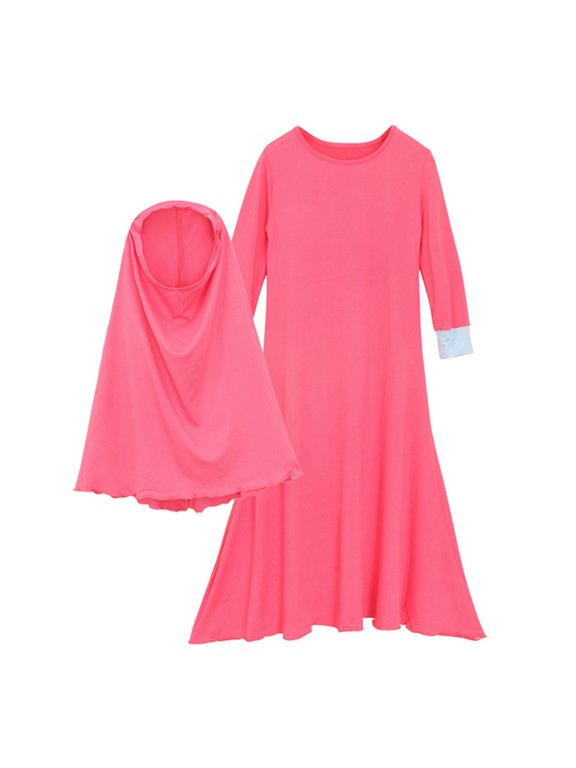Baby Casual Girl Simple Set Kid Summer Clothes Muslim Islamic Baby Girls' Ramadan Abaya With Hijab Full Length Robe Burka Maxi Little Kid Toddler Baby Girl Dresses