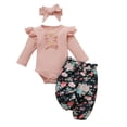 thumbnail image 1 of Baby Girls Ribbed Romper With Pant With Headband 3-Piece Set Festival Gift For Toddler, 1 of 6
