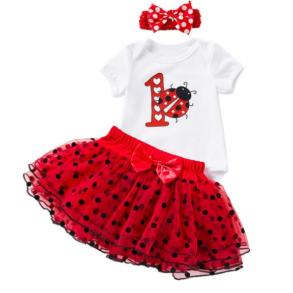Baby Girls Romper Bodysuit 3pcs/Set Tutu Polka Dot Skirt w/Headband Princess Outfits