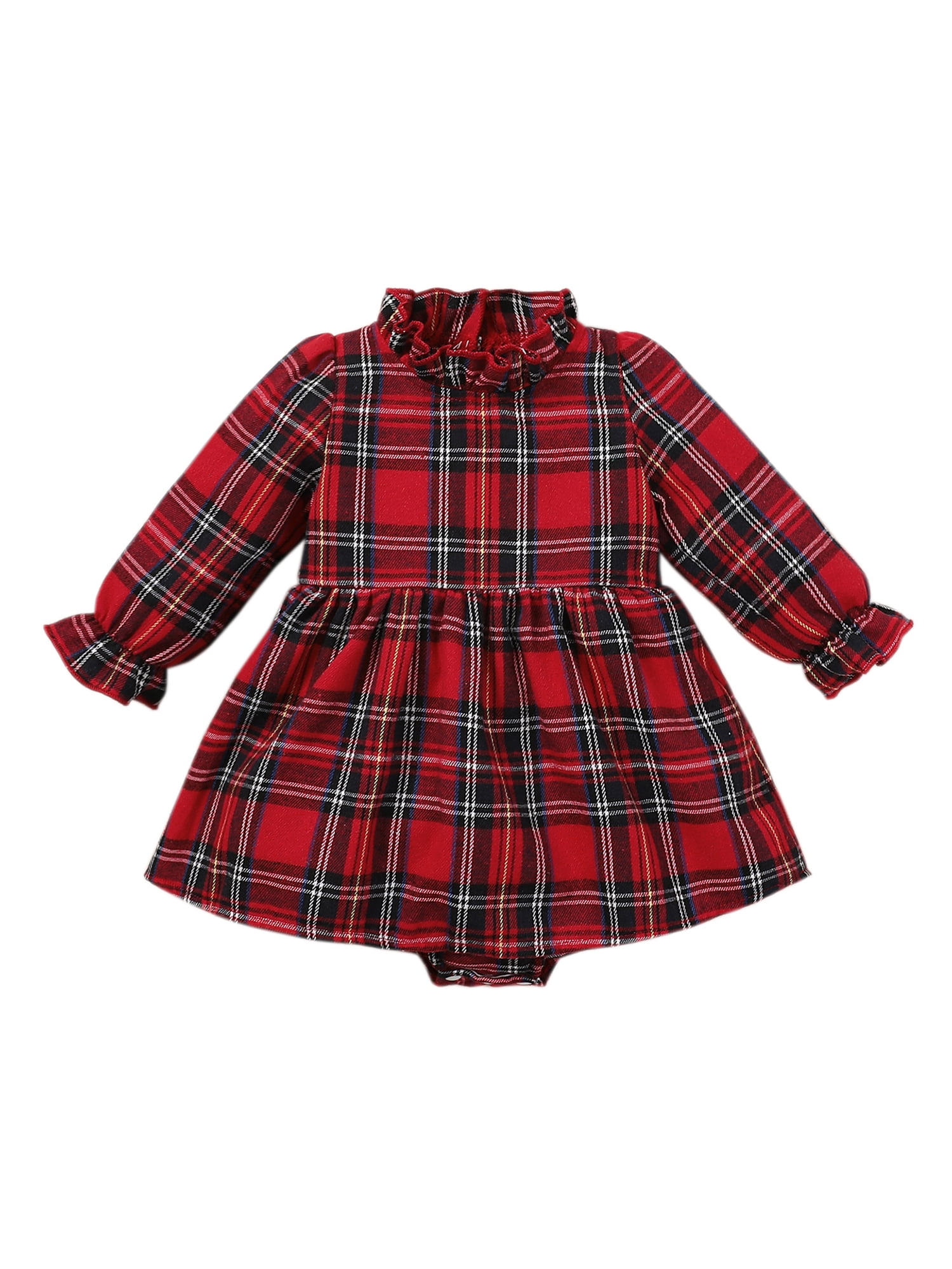 Baby Girls Romper Dress Plaid Print Long Sleeve Jumpsuits for Infant ...