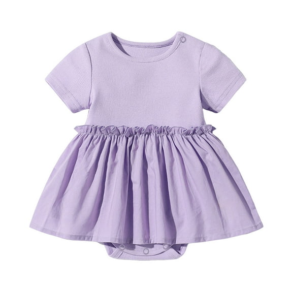 Baby Girls Romper Dress Ruffle Short Sleeve Summer Rompers Solid Cute Casual Onesies Newborn Going out Outfits, Purple, 9 Months