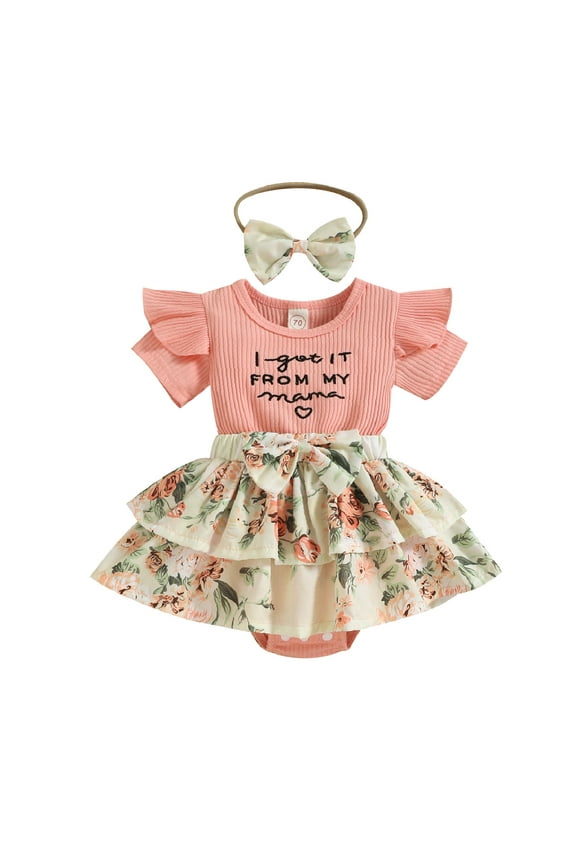 Baby Girls Romper Dress Set Letter Floral Got It from My Mama Print Ruffle Jumpsuits Clothes Shorts Headband