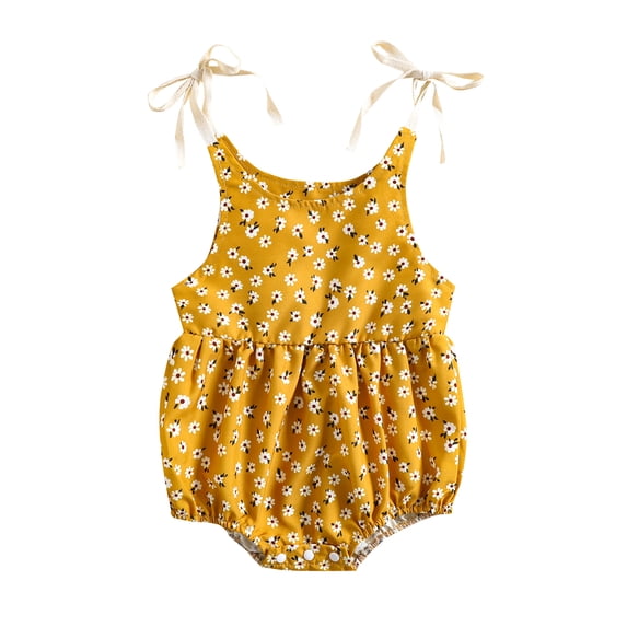 Baby Girls Romper, Lacing Spaghetti Straps Flower/Dots Print Casual Daily Summer Bodysuit