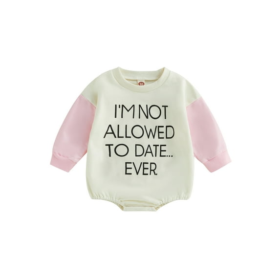 Baby Girls Romper Long Sleeve Crew Neck Letters Print Contrast Color Autumn Bodysuit for Casual Daily