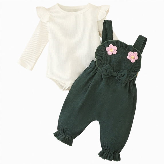 Baby Girls Romper Outfit Set Fall Winter Long Sleeve Romper for Infant