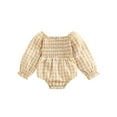 thumbnail image 1 of Baby Girls Romper Puff Sleeve Plaid Patterned Ruched One-Piece Outfits Casual Rompers Playsuit, 1 of 8