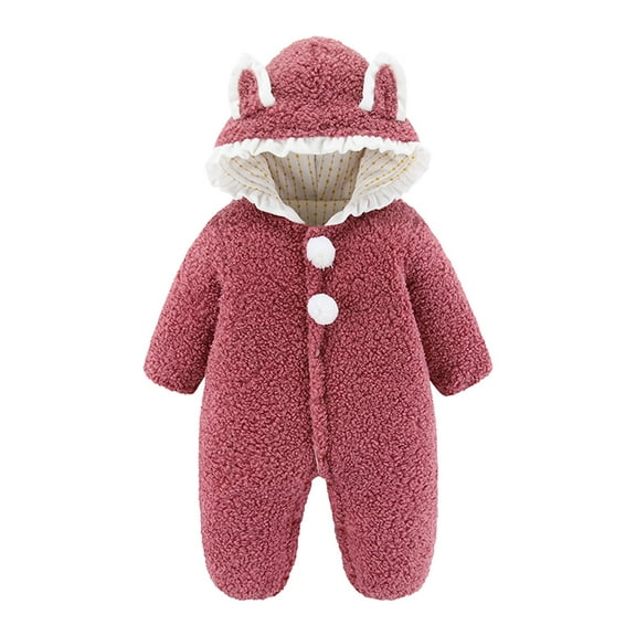 Baby Girls Romper Winter Infant Toddler Baby Long Sleeve Ear Hooded Romper Zipper Jumpsuit New Casual Winter Jumpsuits Red-1 3-6 Months