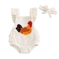 thumbnail image 1 of Baby Girls Rompers Fuzzy Rooster Embroidery Fly Sleeve Ruffles Infant Bodysuits Summer Clothes with Headband, 1 of 10