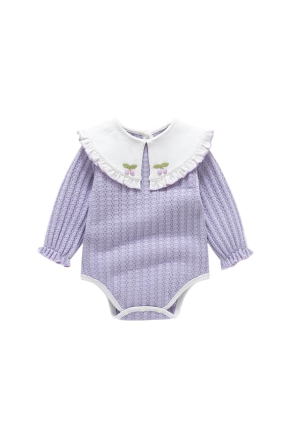 Baby Girls Ruffle Bodysuit Infant Ribbed Knit Romper Jumpsuit Long Sleeve Onesie Overall Newborn Princess Outfit,Cute Bow/Peter Pan Collar Romper