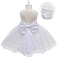 thumbnail image 1 of Baby Girls Ruffle Lace Backless with Headwear Bowknot Flower Wedding Christmas Dress, 3M-24M, 1 of 7