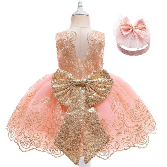 Baby Girls Ruffle Lace Backless with Headwear Bowknot Flower Wedding Christmas Dress, 3M-24M