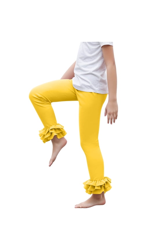 Baby Girls Ruffle Leggings Cotton Stretchy Tiered Frill Hem Skinny Pants for Birthday Party Holiday Gift Outfits, 3T-12Y