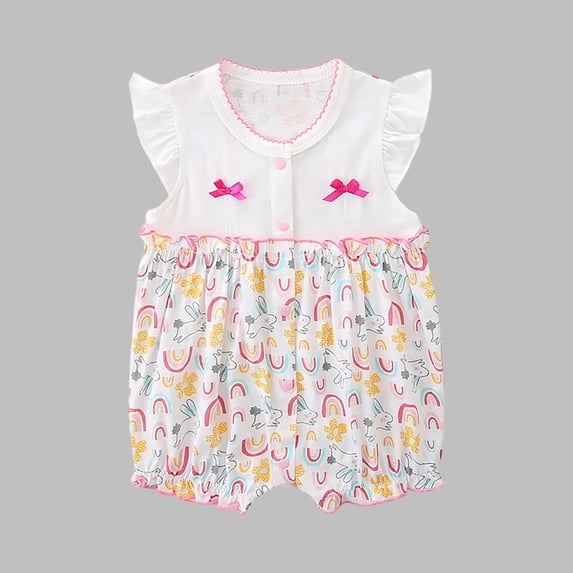 Baby Girls Ruffle Romper, Printed Short Sleeve Bodysuit, Cute One-Piece Summer Outfit | Akmoler,Pink 3 Months