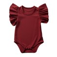 thumbnail image 1 of Baby Girls Ruffle Short Sleeve Bodysuit Infant Solid Onesie Casual Plain Blouse Top Romper 0-18M, 1 of 7