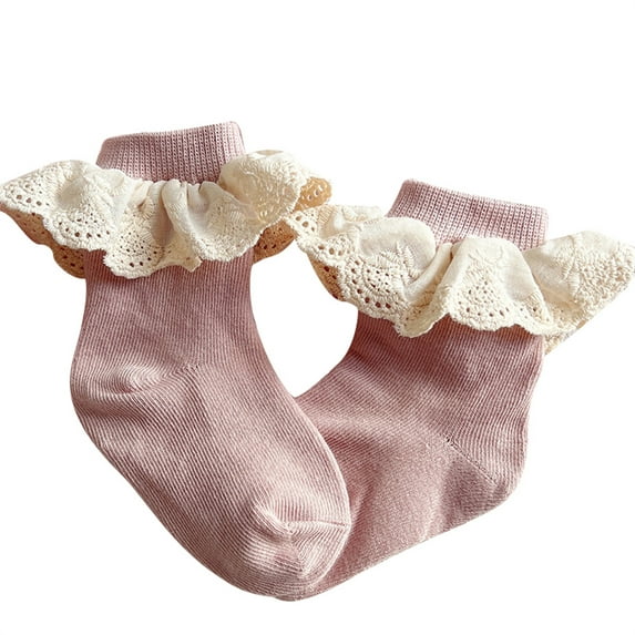 Baby Girls Ruffle Socks Cute Eyelet Lace Frilly Princess Dress Cotton Socks for Kids Toddler Girls