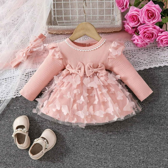 Baby Girls Ruffled Fly Sleeve Jacket And Dress Set Pleated Skirt Garland Waist Nrnament Bowknot Set
