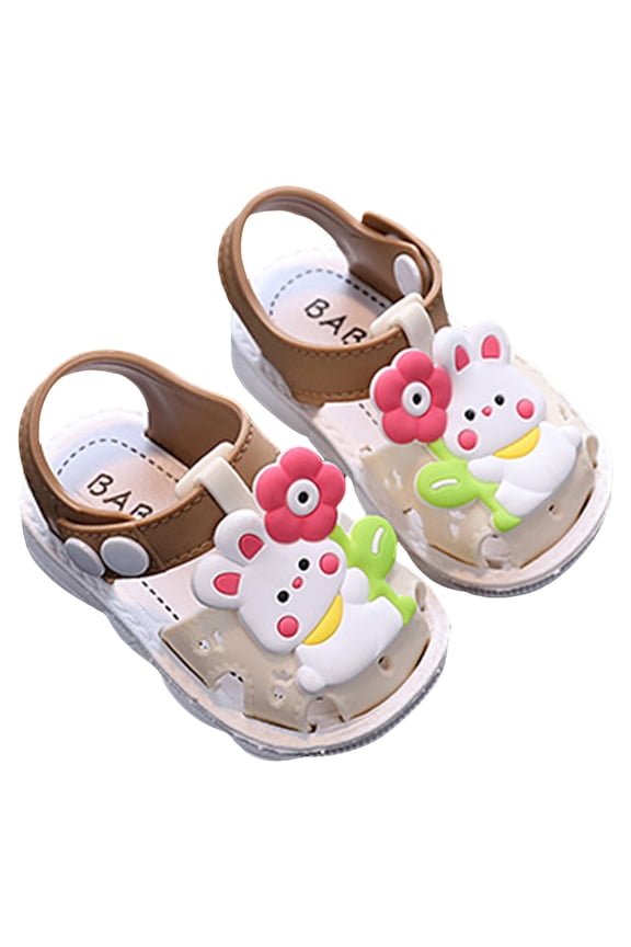 Baby Girls Sandals Cute Cartoon Comfy Soft Sole Walking Shoes Casual Summer Lightweight Flat Shoes Beige 5.5 Infant