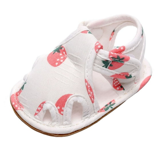 Baby Girls Sandals Strawberry Print Soft Sole Flat First Walkers Shoes Fashion Anti- Walking Shoes