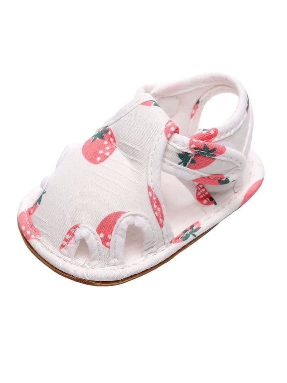 Baby Girls Sandals Strawberry Print Soft Sole Flat First Walkers Shoes Fashion Anti- Walking Shoes