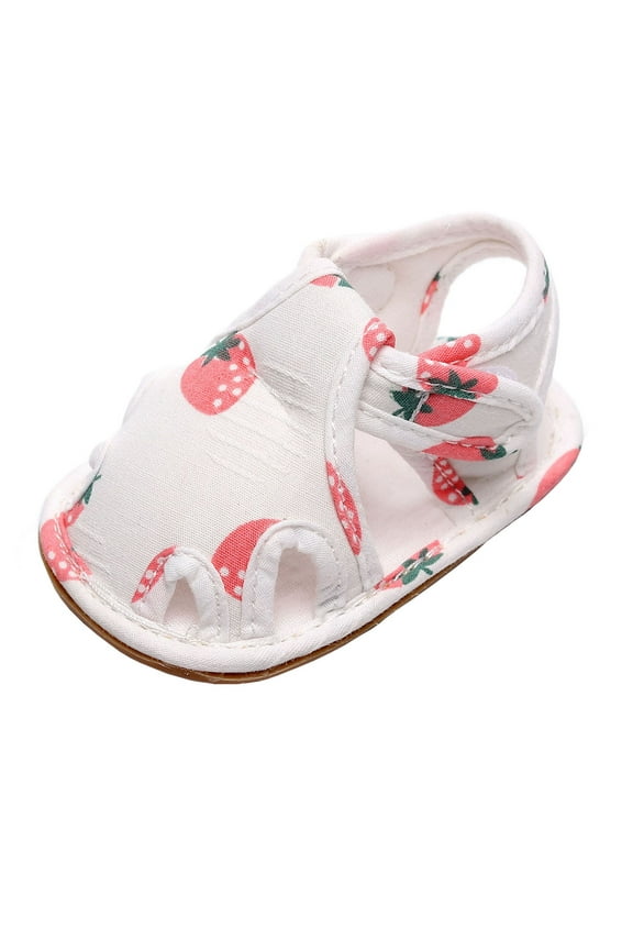 Baby Girls Sandals Strawberry Print Soft Sole Flat First Walkers Shoes Fashion Anti- Walking Shoes