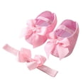 thumbnail image 1 of Baby Girls Satin Cloth Bowknot Princess Shoes, Soft Sole Ballet Slippers, 1 of 5