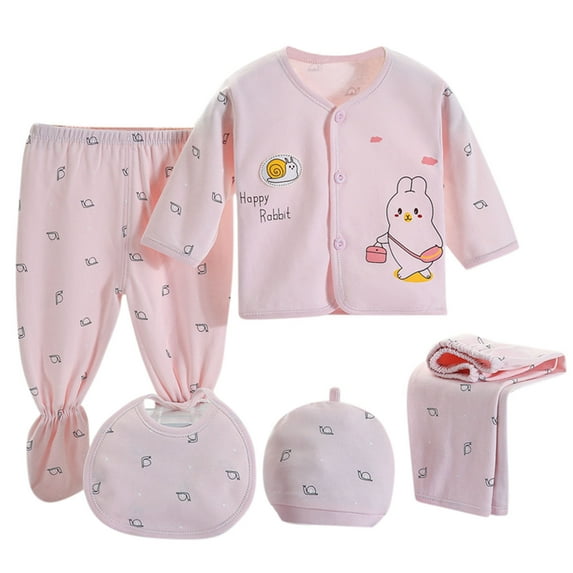 Baby Girls Sets Clothing Cartoon Easter Bunny Print Crew Neck Long Sleeve Tops Hat Pants Infant Easter Outfits Daily-Wear,Pink,0-3 Months