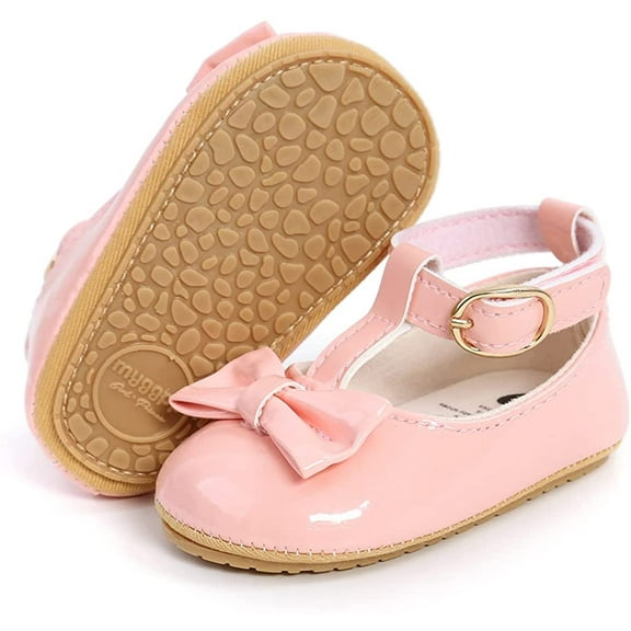 Baby Girls Shoes Mary Jane Flats Shoes Anti-Slip Soft Rubber Sole Toddler First Walkers Princess Dress Shoes