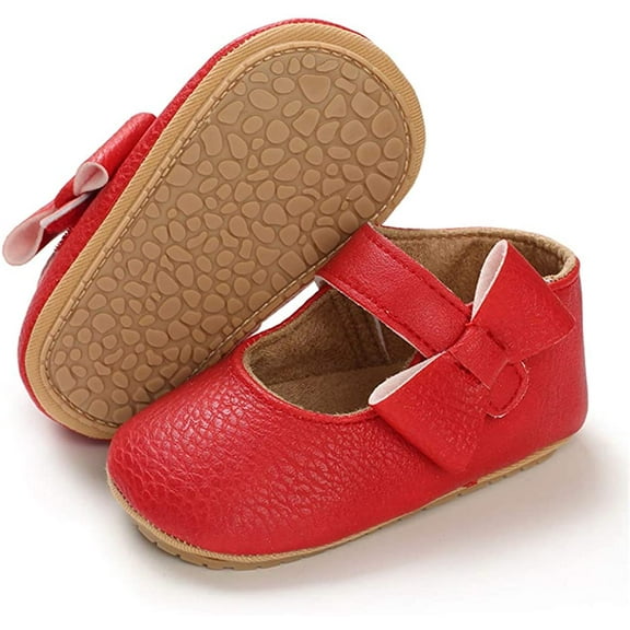 Baby Girls Shoes Mary Jane Flats Shoes Anti-Slip Soft Rubber Sole Toddler First Walkers Princess Dress Shoes