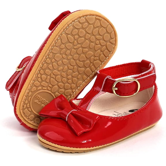 Baby Girls Shoes Mary Jane Flats Shoes Anti-Slip Soft Rubber Sole Toddler First Walkers Princess Dress Shoes