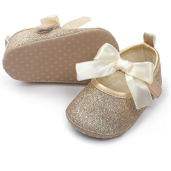 Baby Girls Shoes Mary Jane Flats Shoes Anti-Slip Soft Rubber Sole Toddler First Walkers Princess Dress Shoes