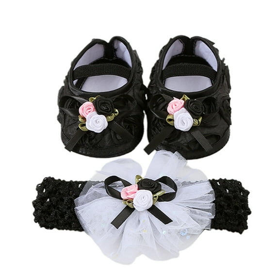 Baby Girls Shoes, Soft Sole Flower Toddler Shoes with Headband