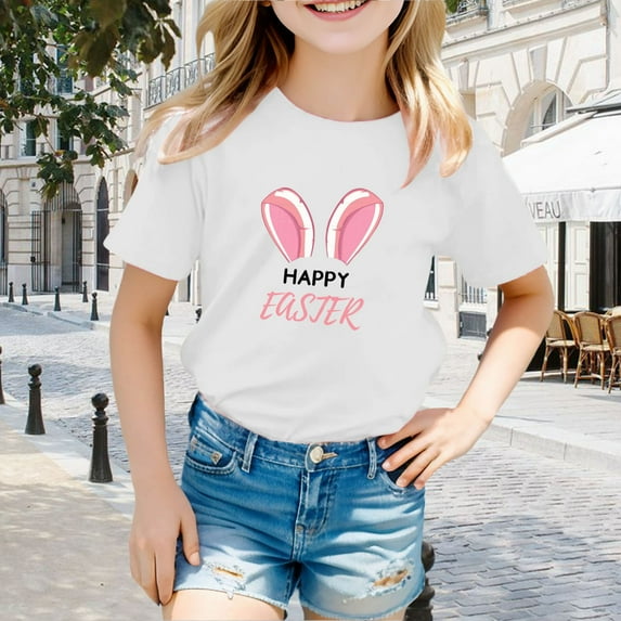 Baby Girls Short Sleeve Shirts Easter Shirt Cute Bunny Printed Fashion Tops Tees Boys Tops Size 12-18 Months