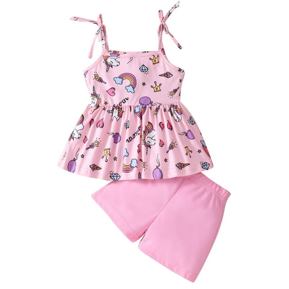 Baby Girls Short sets Unicorn shirt tops Rainbow Cami and Pink Loose Shorts Kids Summer Clothes Toddler Causal Tow Piece Outfits 4t