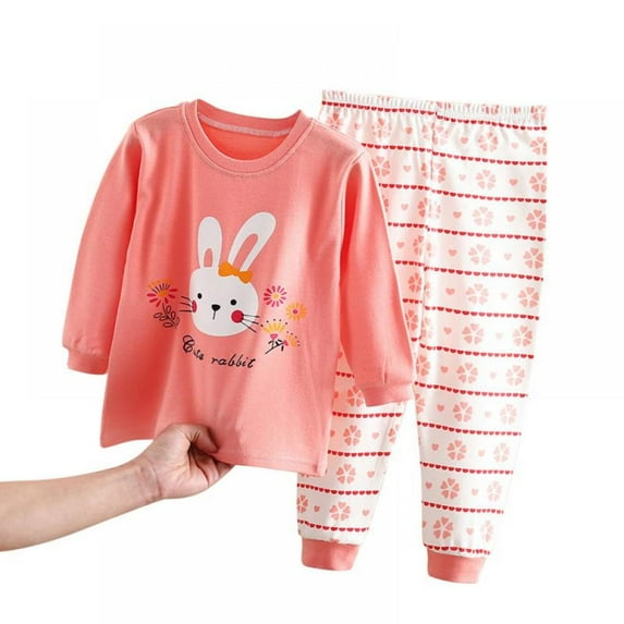 Baby Girls Shoulder Button Cartoon Long-sleeved Tops+ Print Pants Underwear/pajamas/Homewear Suit