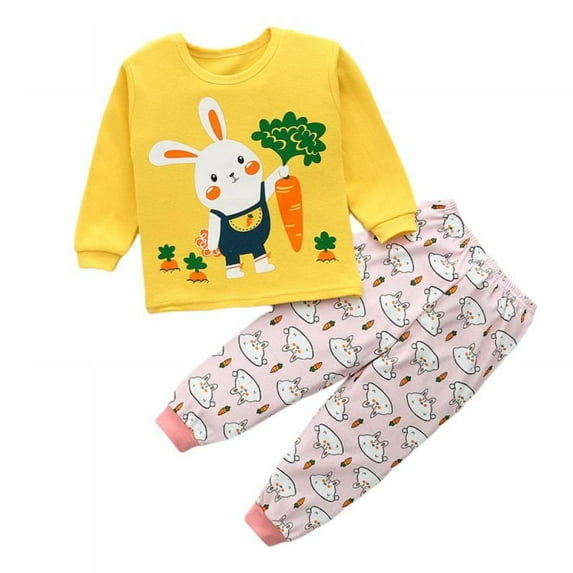 Baby Girls Shoulder Button Cartoon Long-sleeved Tops+ Print Pants Underwear/pajamas/Homewear Suit