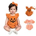 thumbnail image 1 of Baby Girls Sleeveless Bodysuit and Headband Two Piece Set Pumpkin Halloween Party Clothes Halloween Girls Outfit Size 3-6 Months, 1 of 6