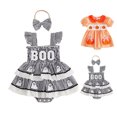 thumbnail image 1 of Baby Girls Sleeveless Striped Bodysuit Romper with Headband Two Piece Set Halloween Party Clothes Girl Halloween Outfit Size 3-6 Months, 1 of 6