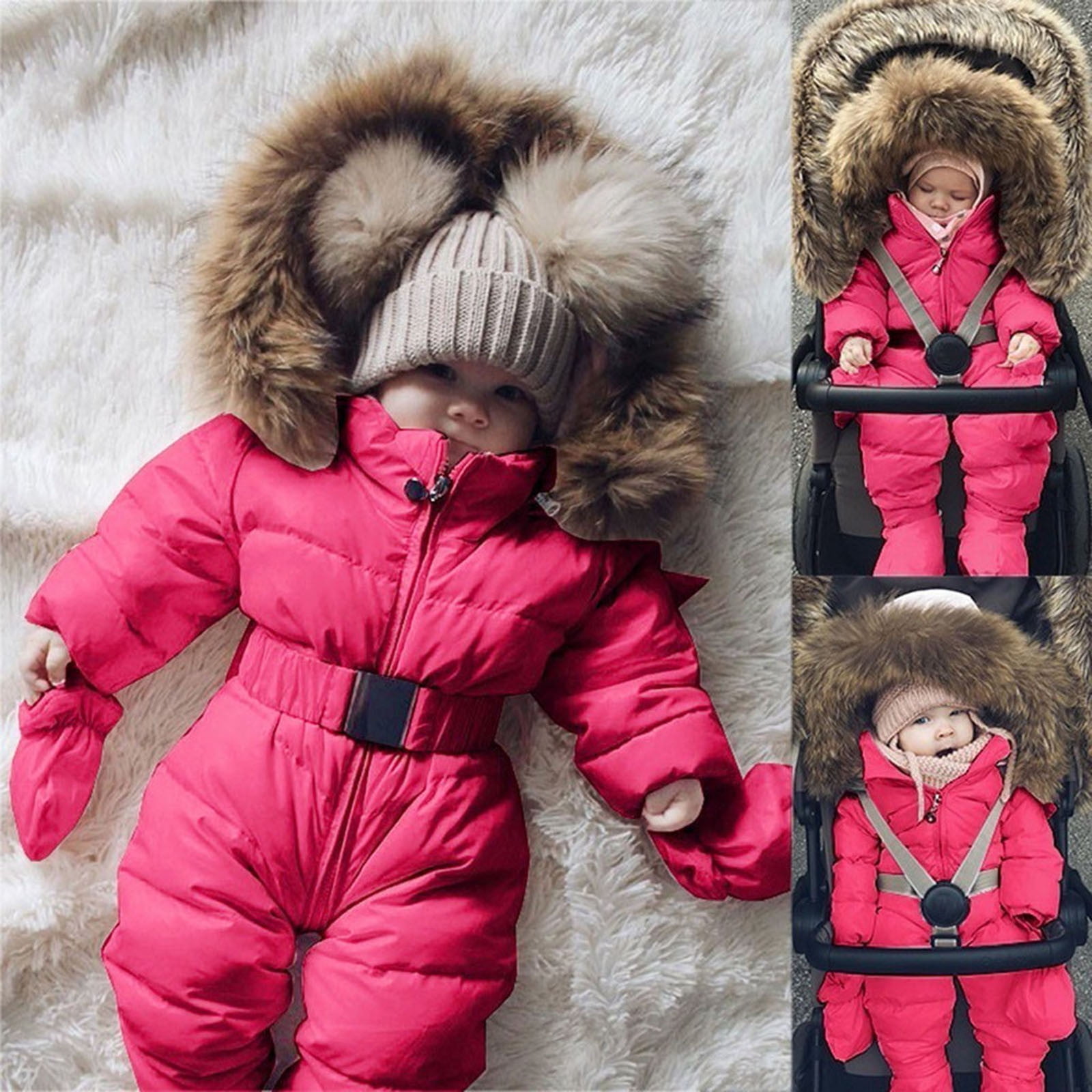 Baby Girls Snow Suits Toddler Jumpsuit Coat for Infant Fall Winter Outwear Long Sleeve Windproof Winter Clothes for Baby Girl 12-18 Months