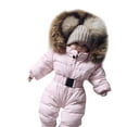 thumbnail image 1 of Baby Girls Snow Suits Warm Hooded Puffy Coat Jacket Footed Romper for Baby Girls Winter Coat Long Sleeve Windproof Boy Newborn Clothes 0-3 Months, 1 of 8