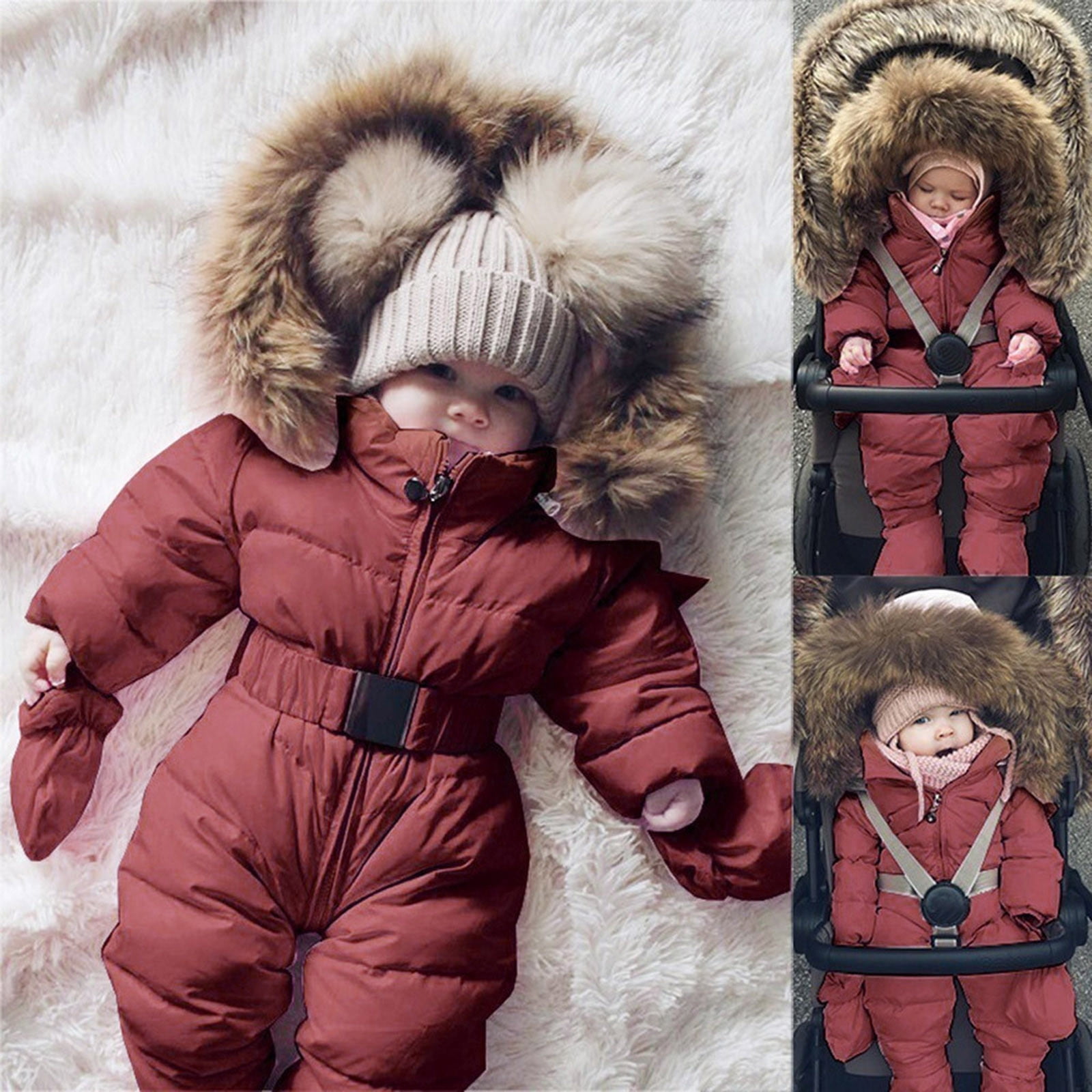 Toddler Girls Snowsuit Hooded Infant Romper Coat for Baby Snow Coat Long Sleeve Windproof Cute Baby Christmas Snowsuit 6-9 Months