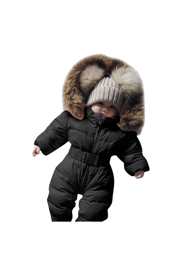 Baby Girls Snow Suits Warm Romper Hooded Coat for Infant Fall Winter Outwear Long Sleeve Windproof Cute Newborn Boy Outfits 12-18 Months
