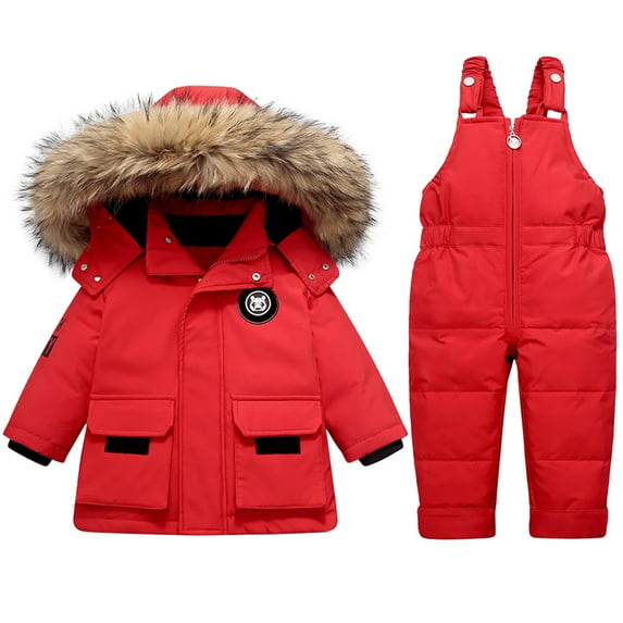 Baby Girls Snowsuit Toddler Winter Hooded Down Jacket Coat Snow Pants Kids Warm Hoodie Coat Jacket and Snow Pants Trousers 2 Pieces Ski Set